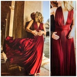 Lulus Tricks of the Trade Burgundy Convertible Maxi Dress Size Small